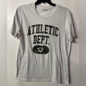 True Religion Shirt Mens X  Large Optic White Camo Athletic Dept Logo Crewneck